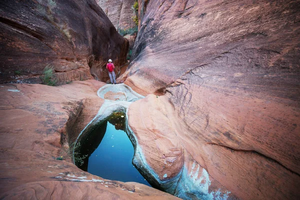 Caminhada Nas Montanhas Utah Caminhadas Paisagens Naturais Incomuns Formas Fantásticas — Fotografia de Stock