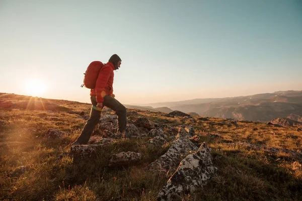 Человек Походе Летних Горах Красивые Природные Пейзажи — стоковое фото