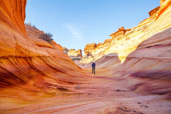 Utah dağlarında yürüyüş. Alışılmadık doğal manzaralarda yürüyüş. Fantastik kumtaşı oluşumları.