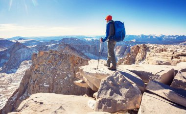 Climber on Mt. Whitney. Beautiful landscapes in Eastern Sierra, California, USA, Beautiful natural background