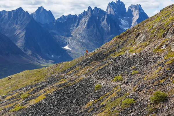 Hiker Beautiful Mountains Tombstone Territorial Park Yukon Canada —  Fotos de Stock