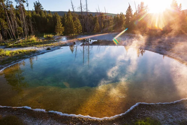 Colorida Piscina Morning Glory Famosa Fuente Termal Parque Nacional Yellowstone —  Fotos de Stock