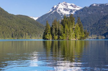 Yaz mevsiminde dağlarda huzur gölü. Güzel doğal manzaralar..