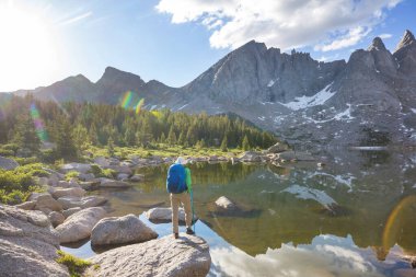 Hike in Wind River Range in Wyoming, USA. Summer season.