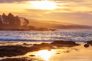Sunset scene in a ocean beach,  Nature and travel background