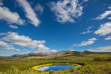 Beautiful blue lake in polar tundra along Dempster highway, Yukon, Canada