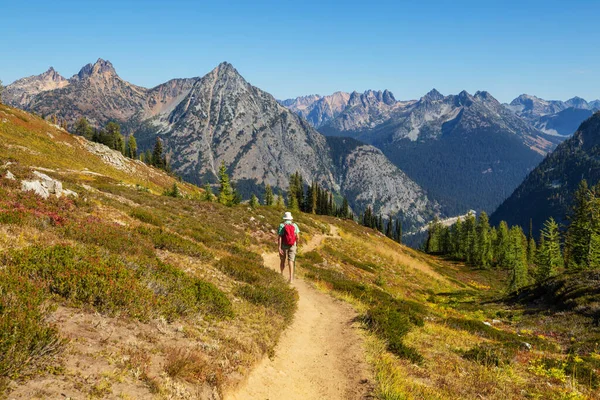 Hike Autumn Mountains Fall Season Theme — Stock Photo, Image