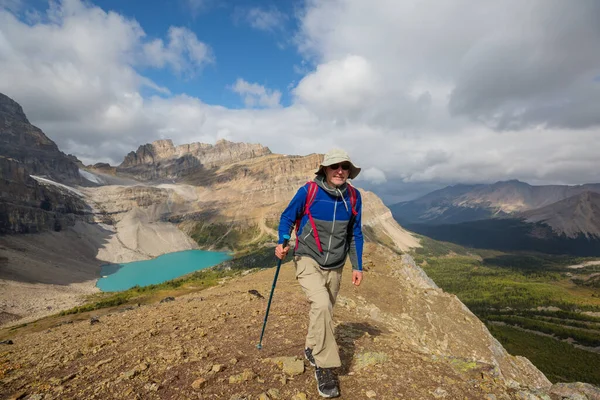 Caminhando Homem Nas Montanhas Canadenses Caminhada Atividade Recreação Popular América — Fotografia de Stock