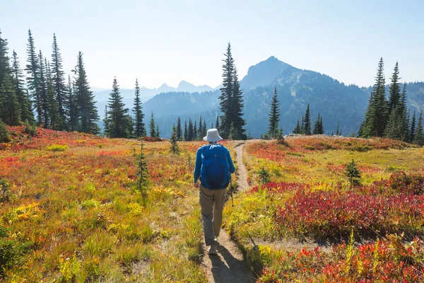 Hike Autumn Mountains Fall Season Theme — Stock Photo, Image