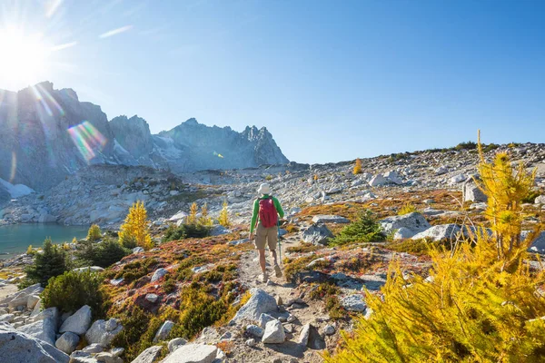 Escursione Nelle Montagne Autunnali Tema Stagione Autunnale — Foto Stock