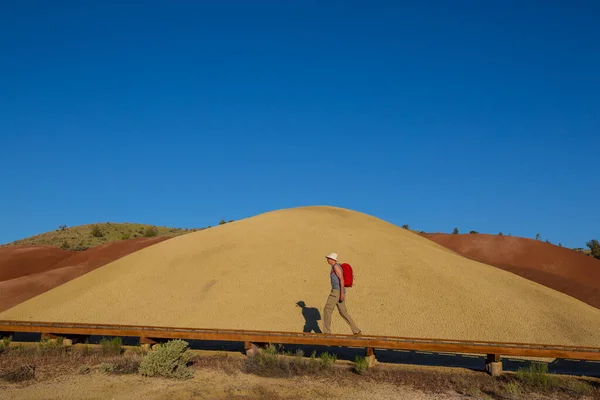 Man Hiking John Day Fossil Beds National Monument Oregon Usa Стокова Картинка