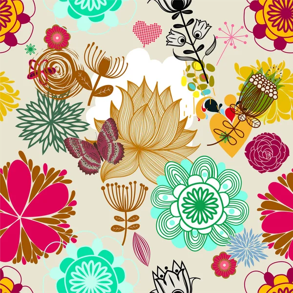 Seamless Pattern Flowers Vector Illustration — Stock Vector