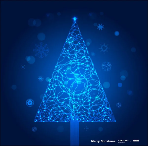 Jul Träd Med Snöflingor Blå Bakgrund — Stock vektor