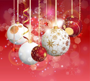 Noel topları ve yıldızlar arka plan