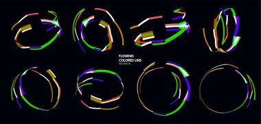 Siyah arkaplan üzerinde akan renkli çizgiler, vektör illüstrasyon tasarımı