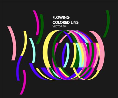 Siyah arkaplan üzerinde akan renkli çizgiler, vektör illüstrasyon tasarımı