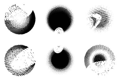 Grunge yarım ton daire seti, vektör illüstrasyonu