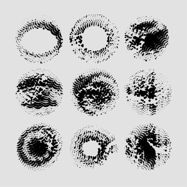 Bir dizi grunge fırça darbeleri, lekeler, mürekkep, stres etkisi. vektör illüstrasyonu