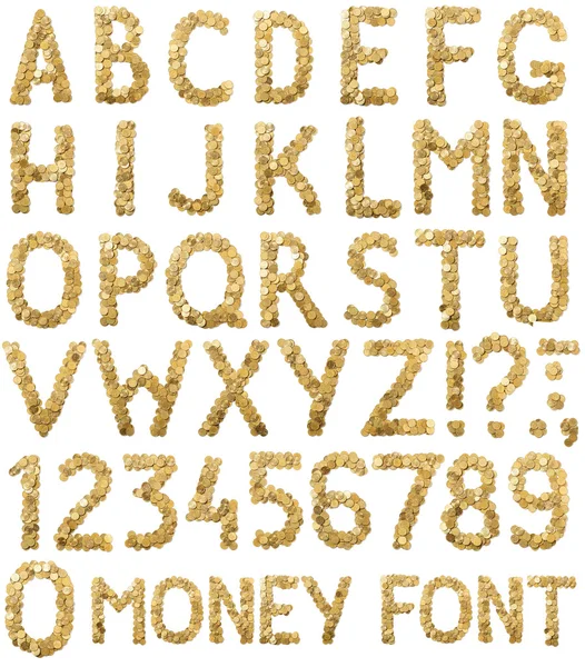 Νομίσματα χρήματα γραμματοσειρά αλφάβητο硬貨のお金のアルファベットのフォント — Φωτογραφία Αρχείου