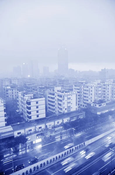 Mega-city Highway at night with light trails in shanghai china. — Stock Photo, Image