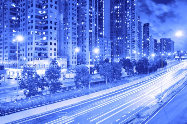 Mega-city Highway at night with light trails in shanghai china. — Stock Photo, Image