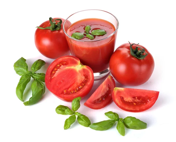 Glass of tomato juice and fruits — Stock Photo, Image