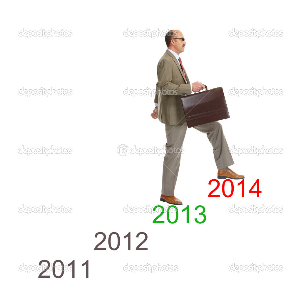 Advancement. Businessman walking on drawing stairs
