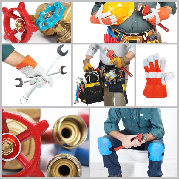 Mature contractor and instruments — Stock Photo, Image