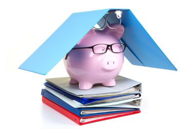 Pink piggy bank and documents clipart