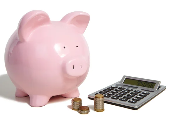 Pig bank and dollars — Stock Photo, Image