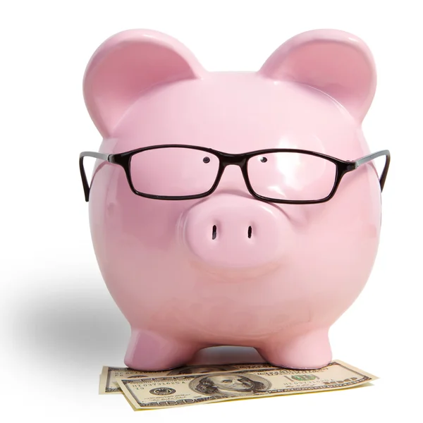 Pig bank and dollars — Stock Photo, Image