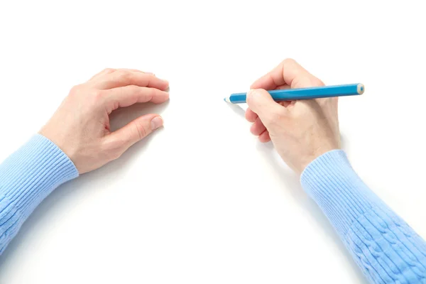 Woman and blue pencil — Stock Photo, Image