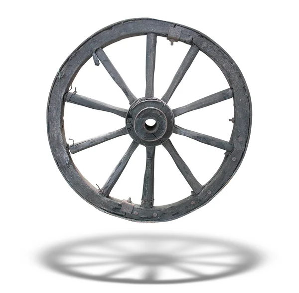 Antique Cart Wheel made of wood and iron-lined, isolated, with s — Stock Photo, Image