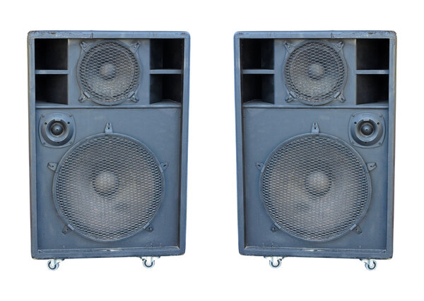 Old powerful stage concerto audio speakers isolated on white background