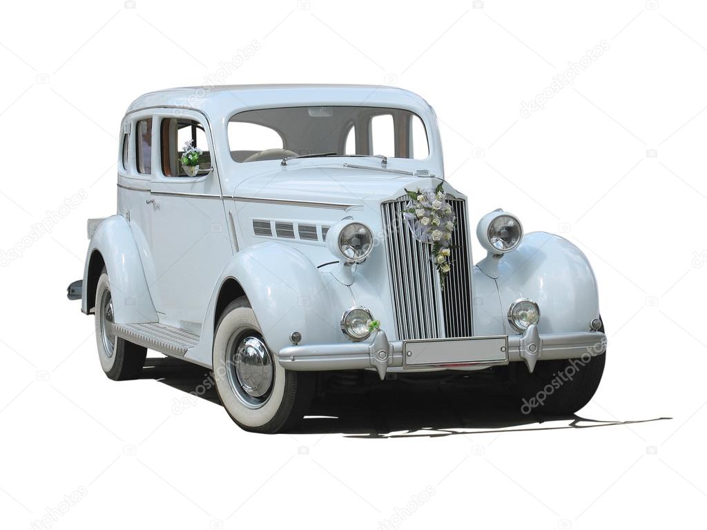 Retro vintage white dream wedding luxury car isolated