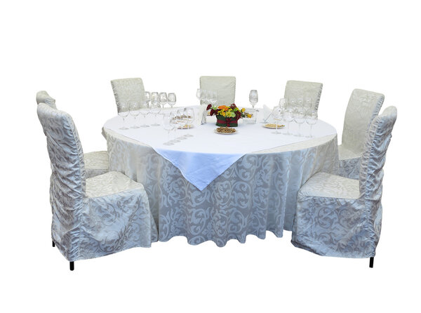 Served table in restaurant isolated over white