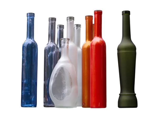 Set of unlabeled beautiful bottles isolated over white — Stock Photo, Image