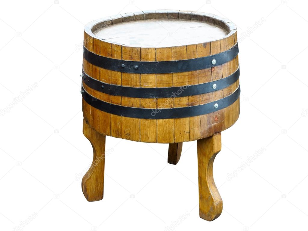 Eski varil üzerinde beyaz izole yapılmış şık masa Stok fotoğrafçılık