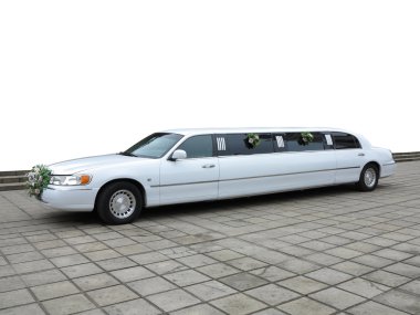 White wedding limousine for celebrities and special events clipart