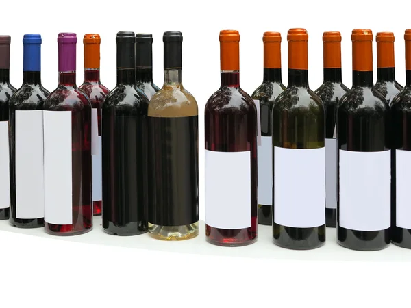 Conjunto de botellas de vino sin etiquetar aisladas sobre blanco —  Fotos de Stock