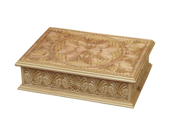 Орнаментована дерев'яна коробка ізольована на білому — стокове фото