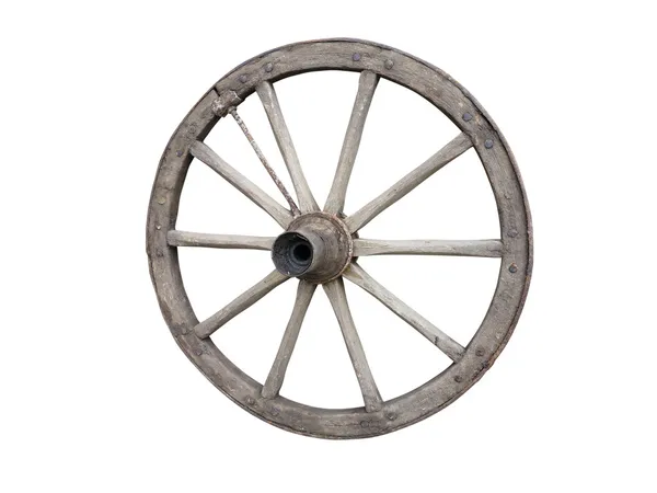 Antique Cart Wheel made of wood and iron-lined, isolated — Stock Photo, Image