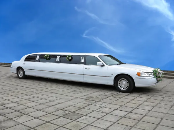 White wedding limousine for celebrities and events Stock Image