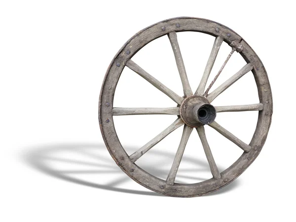 Antik vagn hjul av trä och järn-klädda med skugga — Stockfoto