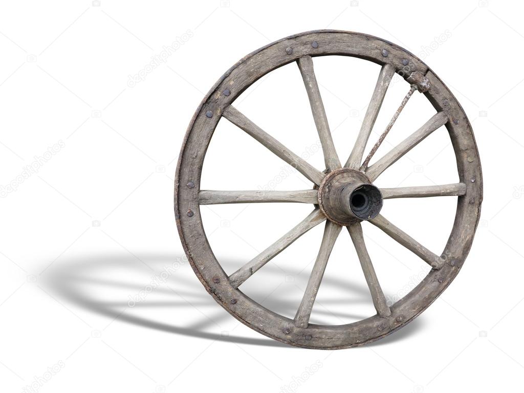 Antique Cart Wheel made of wood and iron-lined with shadow
