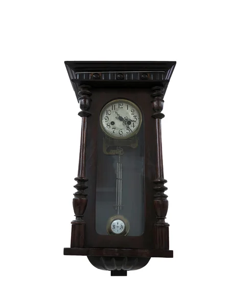 Pendule du 19ème siècle horloge en bois isolé sur blanc — Photo