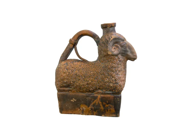 Ancient Greek clay jug in shape of sheep — Stock Photo, Image