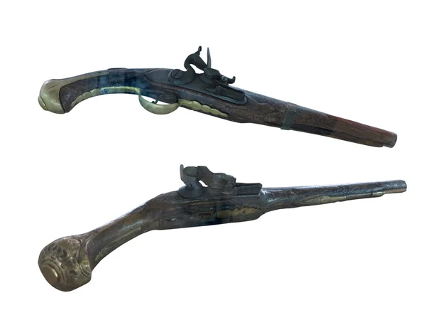 18e eeuw antieke flintlock pistolen geïsoleerd over Wit — Stockfoto