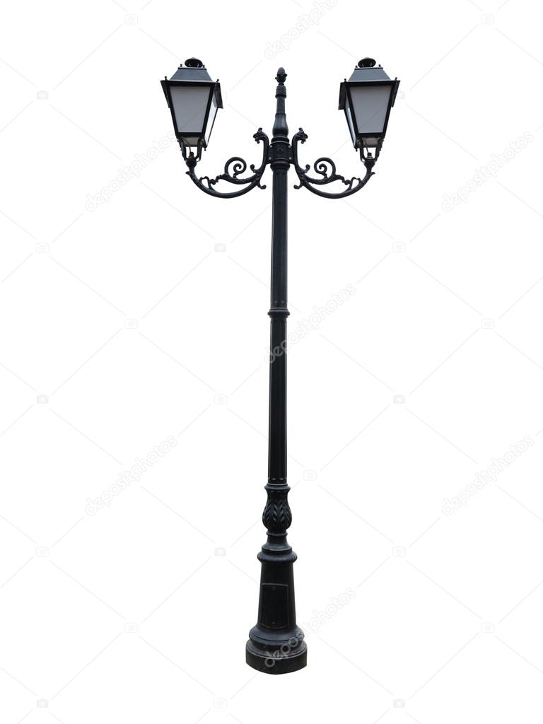 Street lamppost with two lamps isolated on white