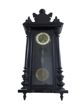 19. yüzyıl eski sarkaçlı ahşap saat üzerinde beyaz izole